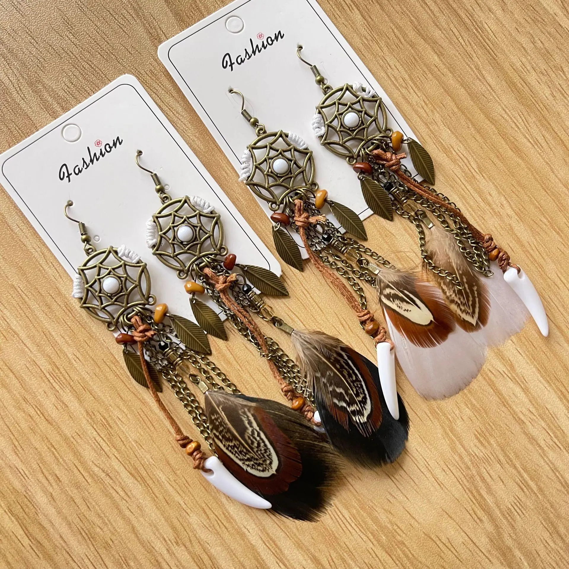 Boho Statement Earrings for Women, Vintage Ethnic Inspired Feather Drop Earrings with Dream Catcher Leaf Design, Long Dangle Alloy Jewelry Lightweight Nature Inspired Accessories for Festival, Beach Vacation, Party & Everyday Outfits