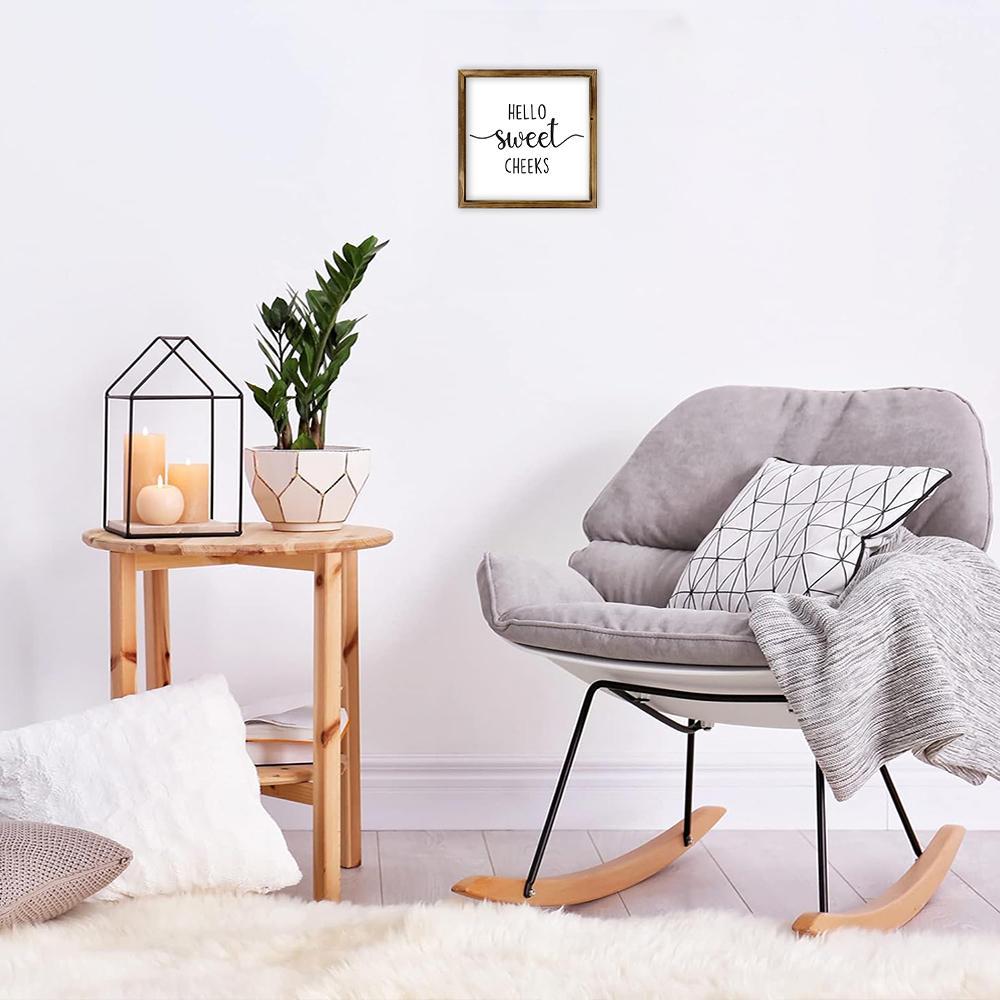 Hello Sweet Cheeks Pattern Wooden Framed Sign, Farmhouse Style Letter Pattern Wall Art, Wall Decor for Home, Kitchen, Bathroom, Living Room, Vintage Decor, Rustic Farmhouse Design