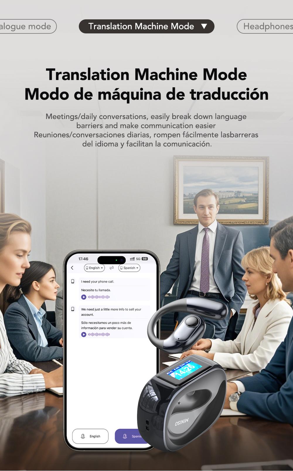 MINISO MS193 AI Translation Earbuds Open Ear Wireless Headphones 134 Languages Translatable Bluetooth Smart Earphones with APP LCD Screen Display Charging Case