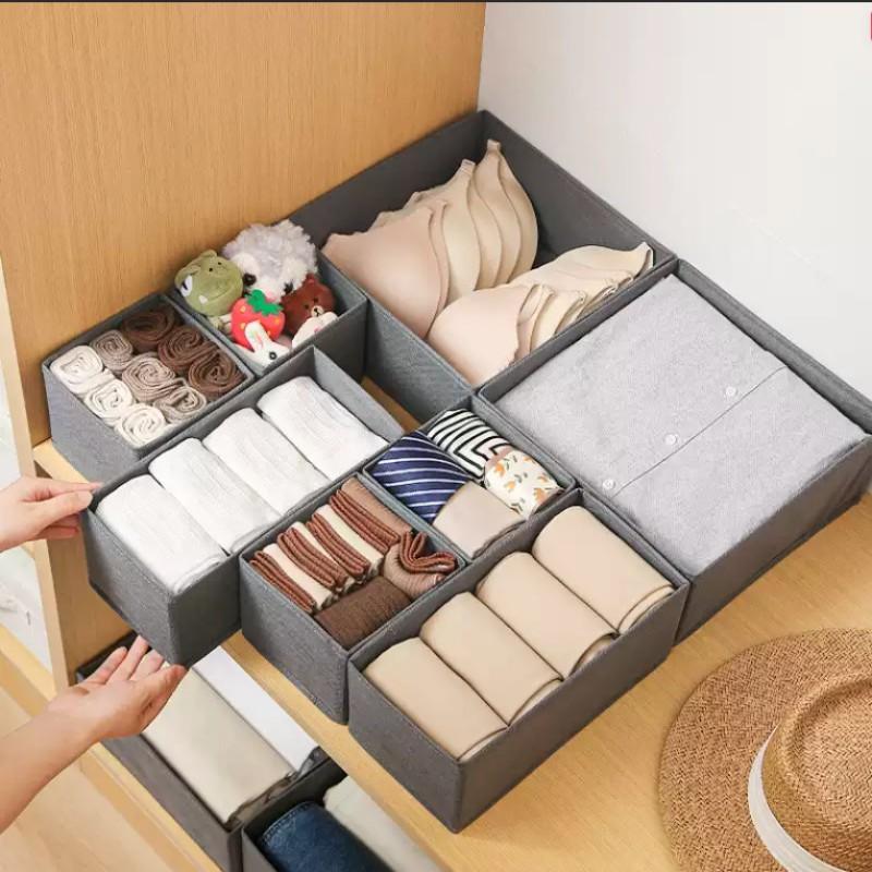 Foldable Fabric Storage Box Set of 6, Space-Saving Room Organizer, Foldable Divider, Neutral Color, for Closet and Dressing Table Drawers