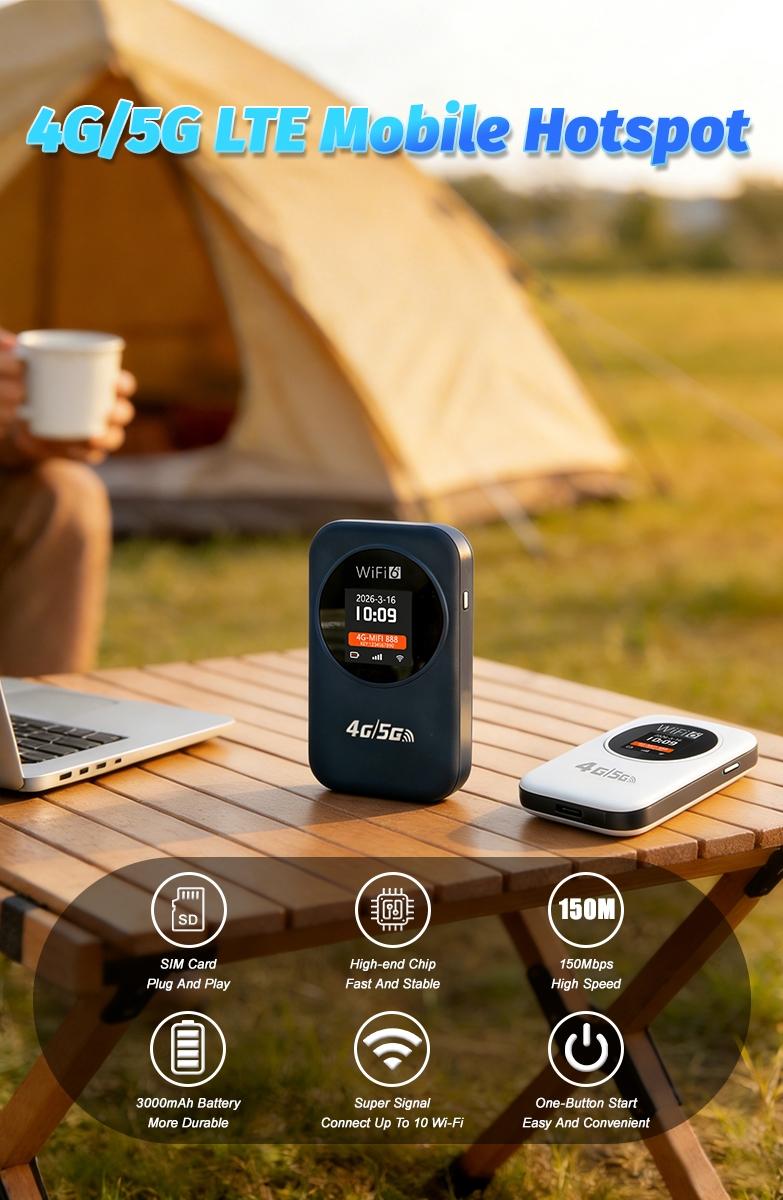 5G/4G Mobile WiFi Router,300Mbps,Wireless Router,Connect 10 Devices,Long Lasting Battery,Mobile WiFi Hotspot,Portable WiFi Hotspot for Business/RV/Cruise/Plane