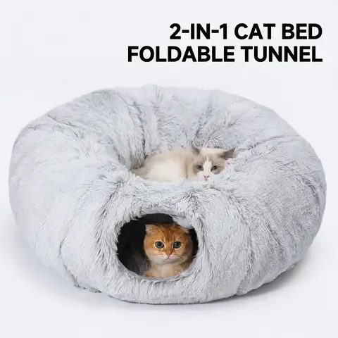 Winter Warm Pet Bed, 2-in-1 Foldable Cozy Kitten Condo Cat Kittens Tunnel & Bed, Warm Plush Cat Bed with Hanging Ball & Tunnel Buckle, Pet Supplies for Indoor & Outdoor Use #GLOBAL PICKS