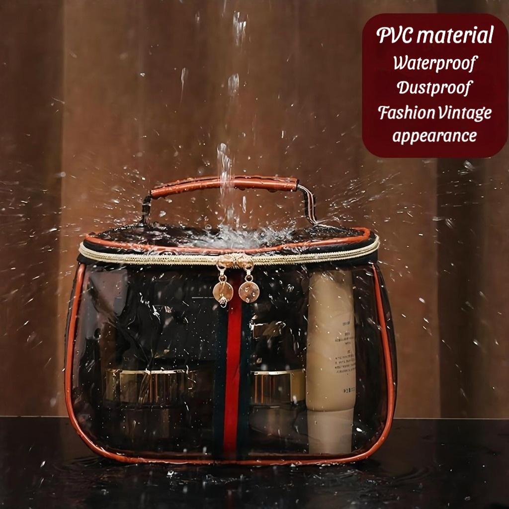 Vintage Luxury 1/6 Counts Large Capacity Transparent Makeup Bag Portable Cosmetic Storage for Toiletries & Cosmetics Multi-Functional Tote Travel Organizer