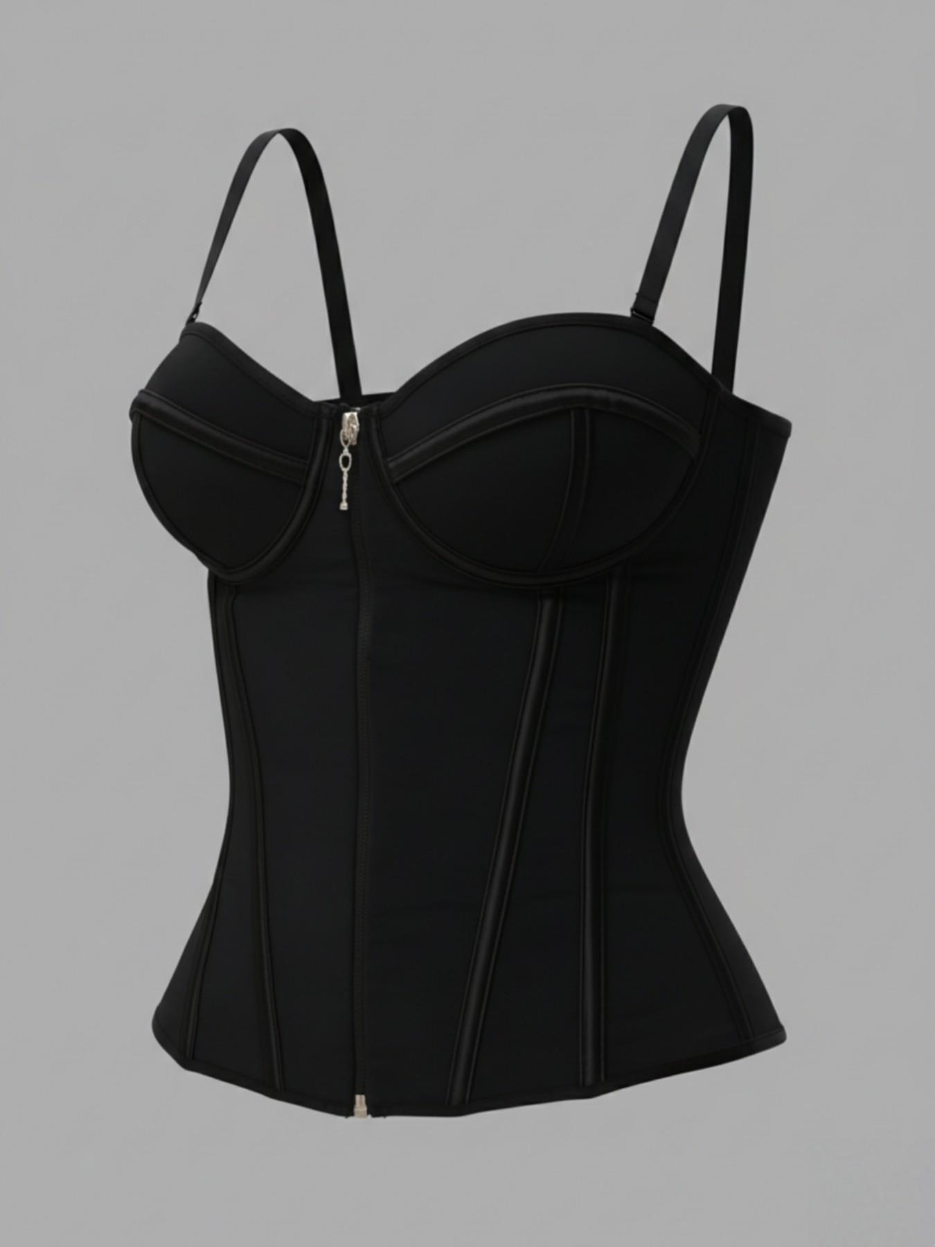 Lady's Solid Adjustable Spaghetti Strap Steel Bone Shaperwear Tops, Adjustable Zipper Shapewear, Waist Trainer, High Support Tight Fitting Zipper Closure Corset, Girdle, Suitable for Daily Wear Or Valentine's Day