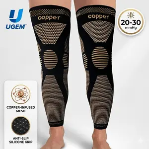 UGEM Copper Full Leg Compression Sleeves - 20-30mmHg Support Compression Socks for Circulation, Varicose Veins - Non-Slip Long Stockings for Summer Use