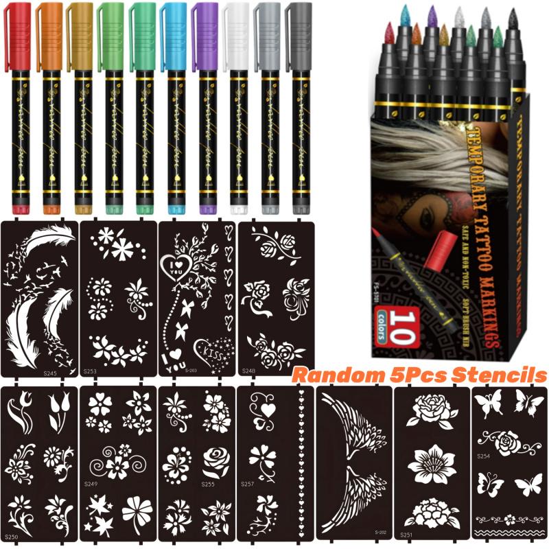 Temporary Tattoo Markers for Skin, 10/15/30-Count Body Markers 10/15/30 Colors Tattoo Pens, Tattoo Stencils,Flexible Brush Tip, Bright colors, High Pigment, Face Paint Kit Cosmetic Quality,Halloween makeup