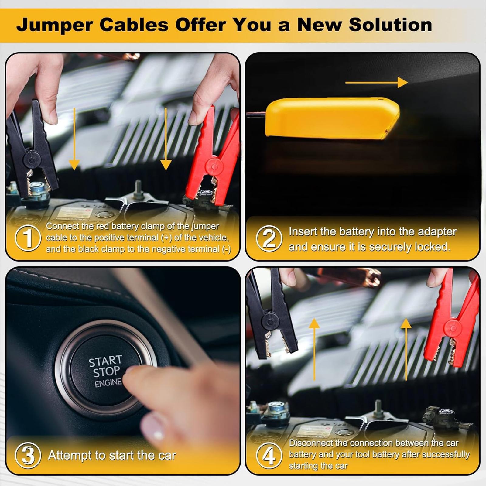 12AWG Jumper Cable Clamps for De walt 20V Battery, 6FT Portable Battery Jumper Starter Automotive Booster Cables Power for Car Jump Starting Using Tool