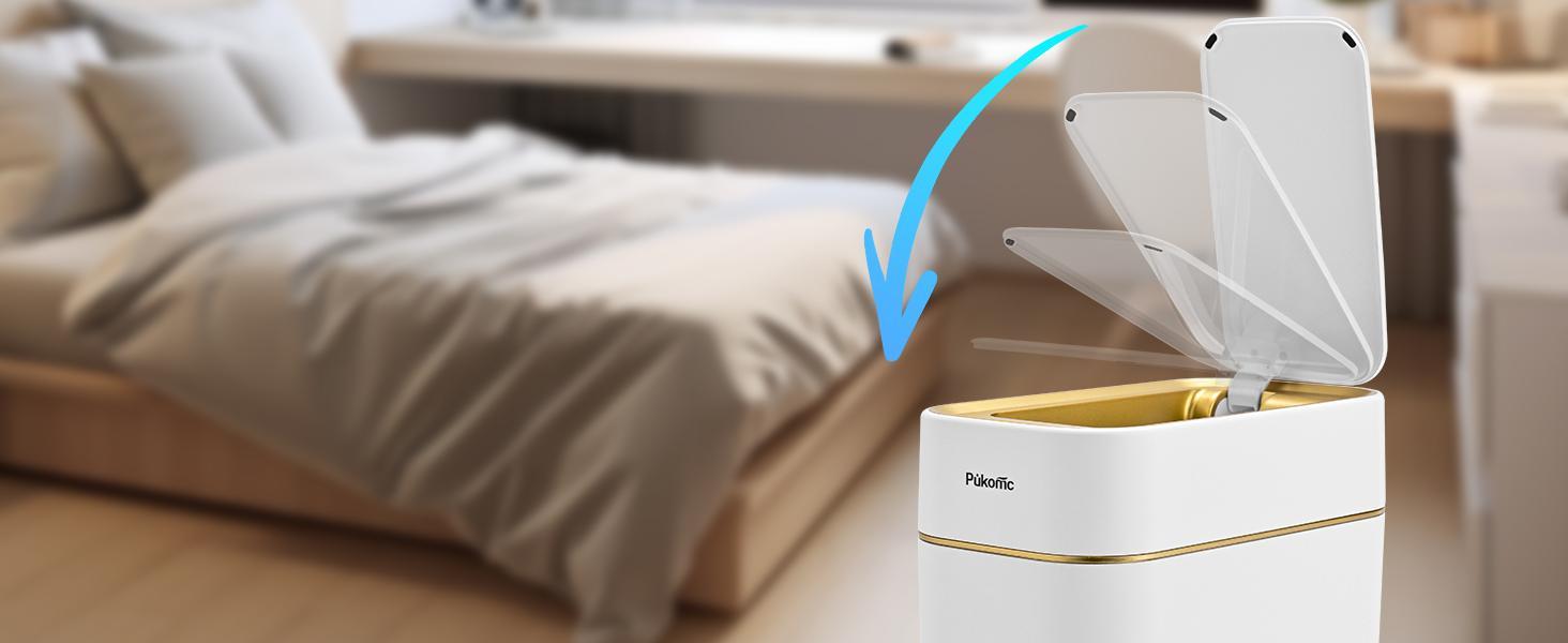 PUKOMC Smart Sensor Trash  can  : Battery-powered, waterproof, and durable. Features wave/knee induction, voiceless opening, and a removable liner for multipurpose use. nordic garbage bin automatic trash bin cleaner