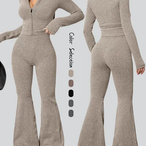 【Black Friday】Women's Sportswear Set, Sexy Casual Fitness Outfit, Tight High-Stretch Booty-Enhancing Set, Zippered Sports Top Set, Ladies' Sportswear for Autumn & Winter
