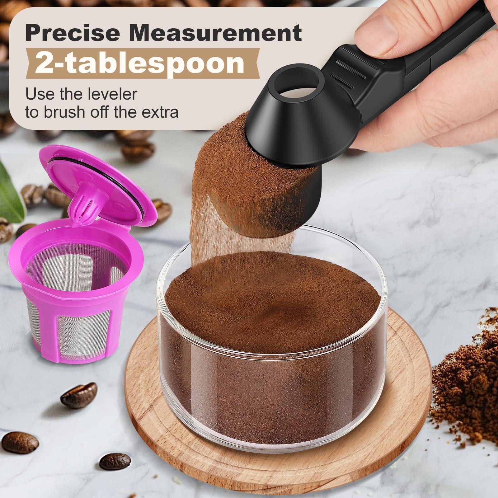 Protein Powder Sliding Spoon,Coffee Scoop with Funnel for Reusable K Cup Refillable Coffee Pods, 2 TBSP Mess-Free Measuring Spoon with Sliding Leveler, Ideal for Ground Coffee, Protein Powder & Tea, Coffee Making Tool, Home Coffee Tool (1-Pack)