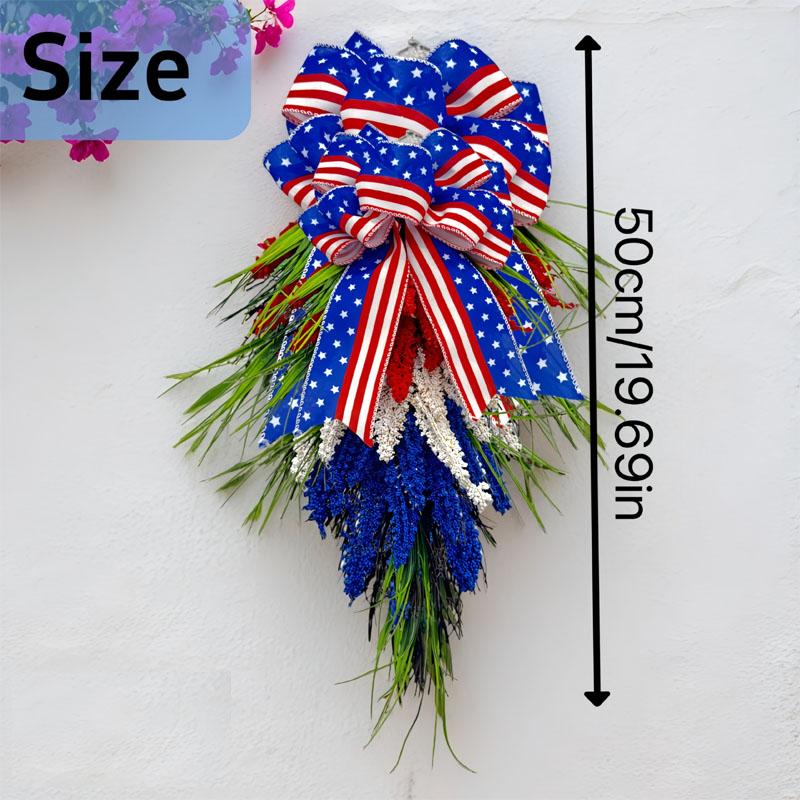 Artificial wheat sheaf wreath suitable for the American patriotic Memorial Day on July 4th. A festive red, white and blue wreath hanging decoration. Beautiful and unique. Suitable for decorating the entrance and walls of the home with this wreath.