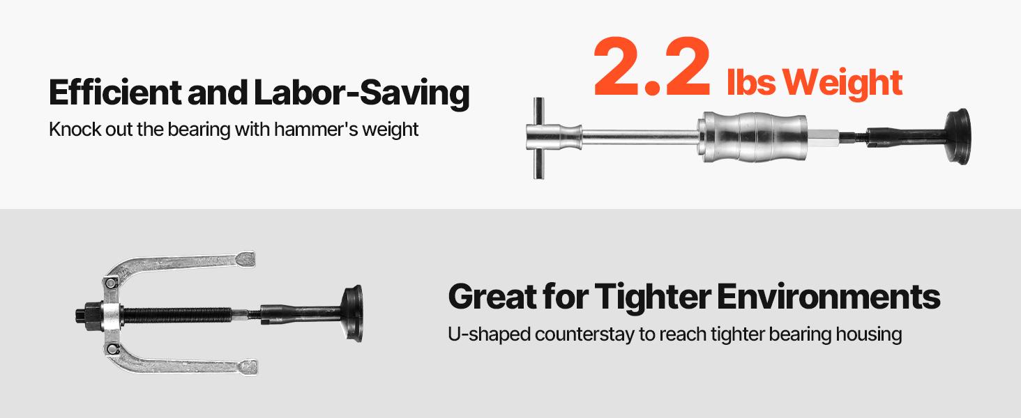 VEVOR Blind Hole Bearing Puller Set, 16-in-1 Inner Bearing Race and Seal Extractor Kit, 16 PCS Slide Hammer Pilot Insert Inner Internal Bearing Removal Tool Set with 10 Split Collets and Counterstay