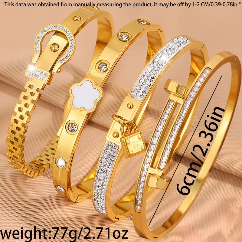 Elegant 4-piece Casual High Quality Bracelet Set, Stainless Steel Fashion Jewelry Accessory for Everyday, Vacation and Birthday Gifts, Fashionable Bracelet, Jewelry Gift, Stackable bracelets