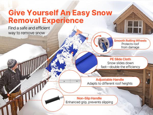 VEVORSnowRoofRake, 17inAluminumBlade, 4.1-17.2ftAdjustableRoofSnowScraperwithWheelsSlide, LightweightSnowsRemovalToolforHouseRooftopLeavesDebrisClearing