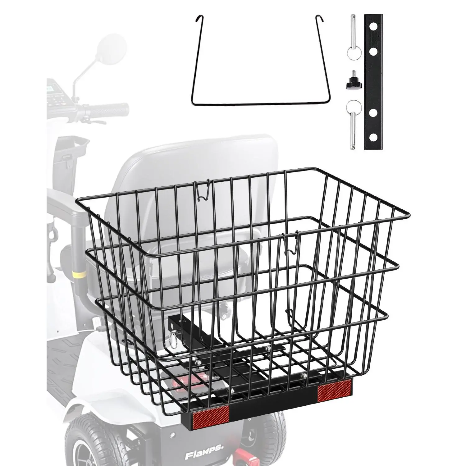 VEVOR Scooter Rear Basket, Heavy Duty Metal Wire Basket with Handle, Spacious Cargo Basket, Works with 1-inch Receiver, Compatible with Most Golden, Drive Pride Mobility Scooter