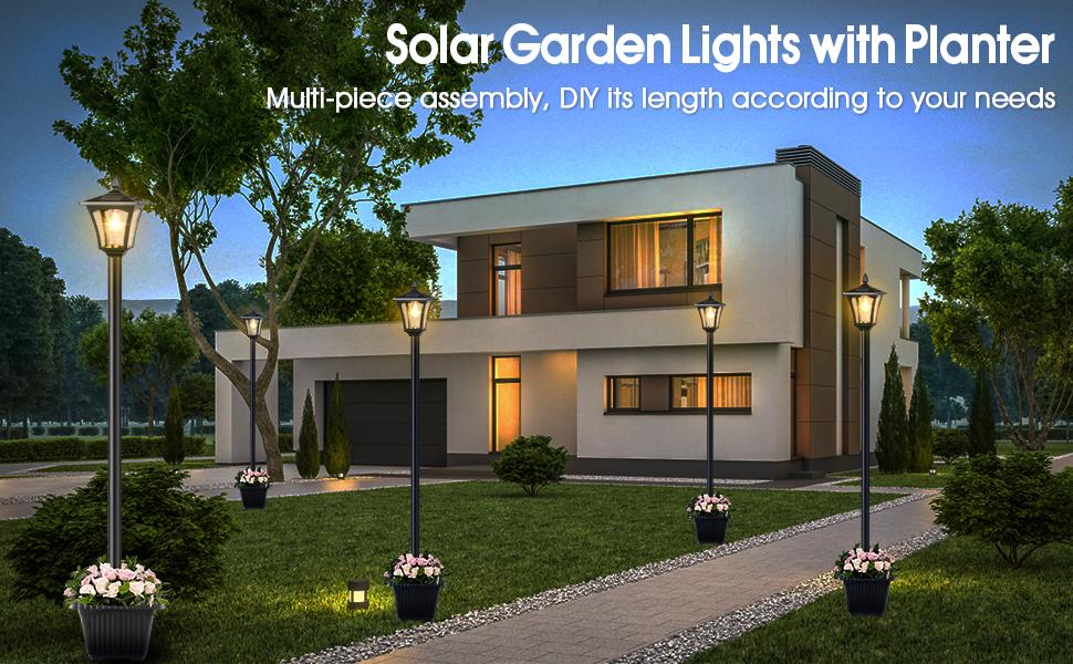 65" Solar Lamp Post Light with Planter, Glass 60 Lumens Solar Garden Lights Outdoor Waterproof Solar Pole Lights Patio Decor, Warm White 65" Solar Lamp Post Light with Planter, Glass 60 Lumens Solar Garden Lights Outdoor Waterproof Solar Pole Lights Patio Decor, Warm White
