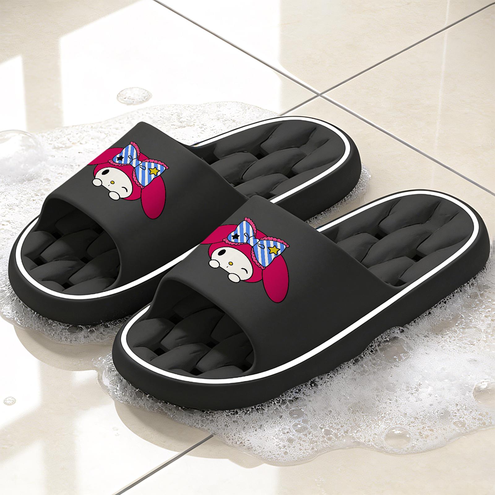 Cartoon My Melody Slippers, Soft Sole Comfortable Indoor Slippers, Girls' Heart Bow Star Pattern Slippers, Non-slip and Wear-resistant Bathroom Shower Slippers, All-season Universal Closed-toe Slip