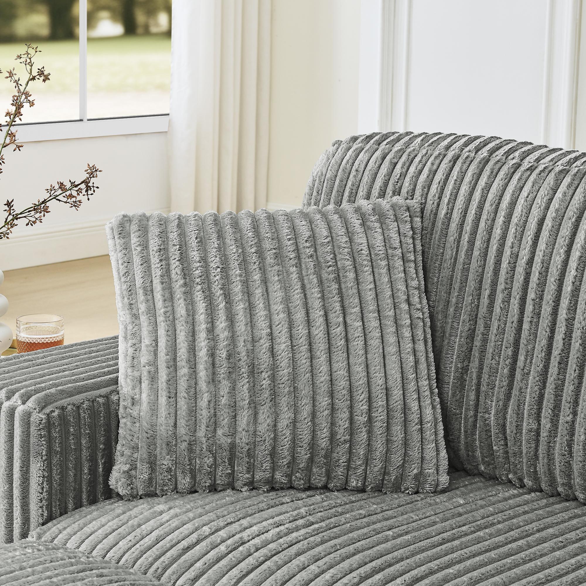 【New Year Special Discount】 Niccae LED Lighted Convertible Teddy Fabric Foam Sleeper Sofa with 6 Pillows Corduroy Tufted L-Shaped Modular Sectional with Ottoman Left & Right Placement for Living Room Bedroom Office Apartment