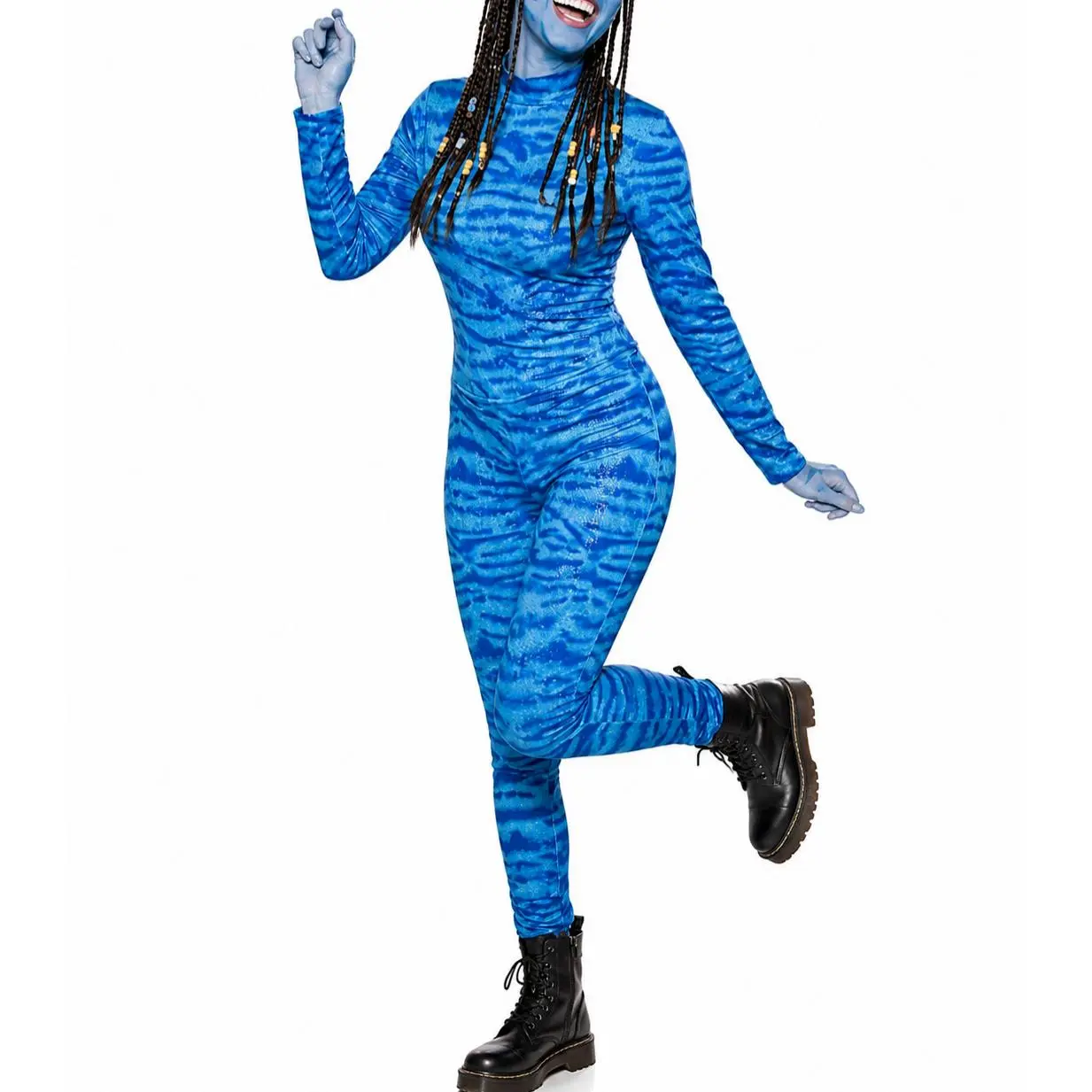 Blue Animal Print Catsuit Costume for Women, Mock Neck Long Sleeve Fitted  Jumpsuit for Halloween Cosplay