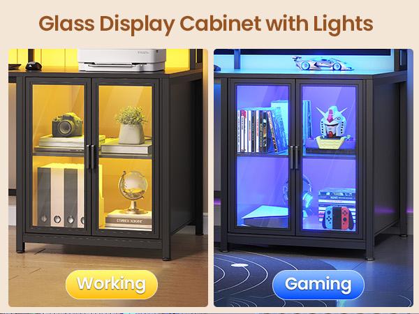 SEDETA L Shaped Gaming Desk with 4 Drawers, 109” Computer Desk with Display Cabinet, Home Office Desks with 2 Monitor Stands, CPU Stand, LED Lights and Power Outlet