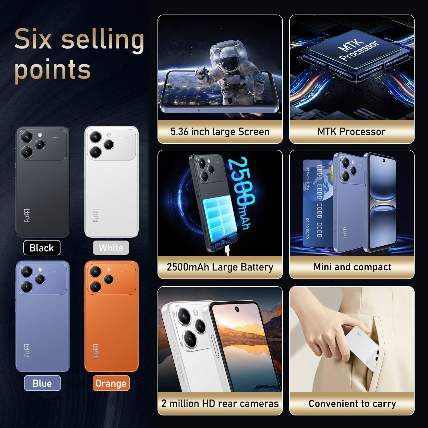 Fuffi M17 Pro Mini Smartphone - 5.36-Inch HD Screen, 4GB RAM 32GB ROM, Quad-Core Processor, Fingerprint Sensor, 4G Dual SIM, 2500 mAh Battery - Integrated Metal Frame with Phone Lanyard & Protective Case