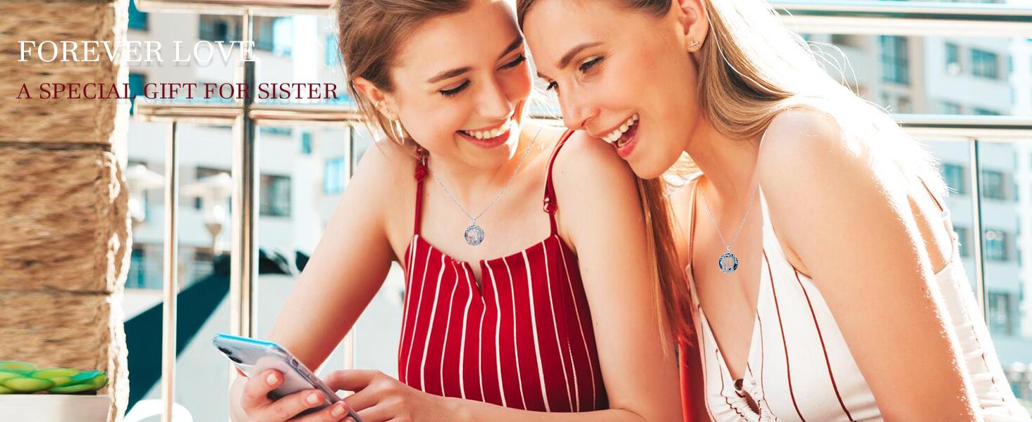 S925 Sterling Silver Sister Gifts TOUPOP Tree of Life  from Sister  2-3 Sisters Necklace with Created Crystal Sister Jewelry Gifts for Women Sister Daughter Friends Birthday Christmas Valentines Mothers Day b0