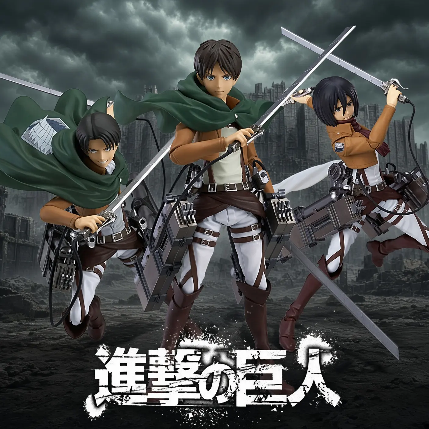 Attack on Titan Action Figure, 3 SKUs Sold Separately, Figma 213 Levi Ackerman / 203 Mikasa Ackerman / 207 Eren Yeager, Articulated Survey Corps PVC Collectible Anime Model Toy Gift