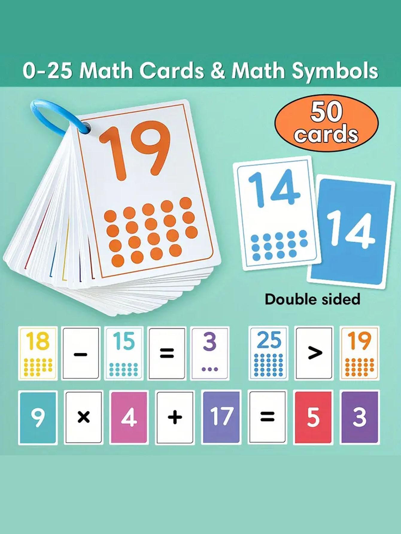 50 Math Flashcards Set for Kids, Addition Subtraction Multiplication Division Practice, Colorful Coding, Ages 6-12, Durable and Portable
