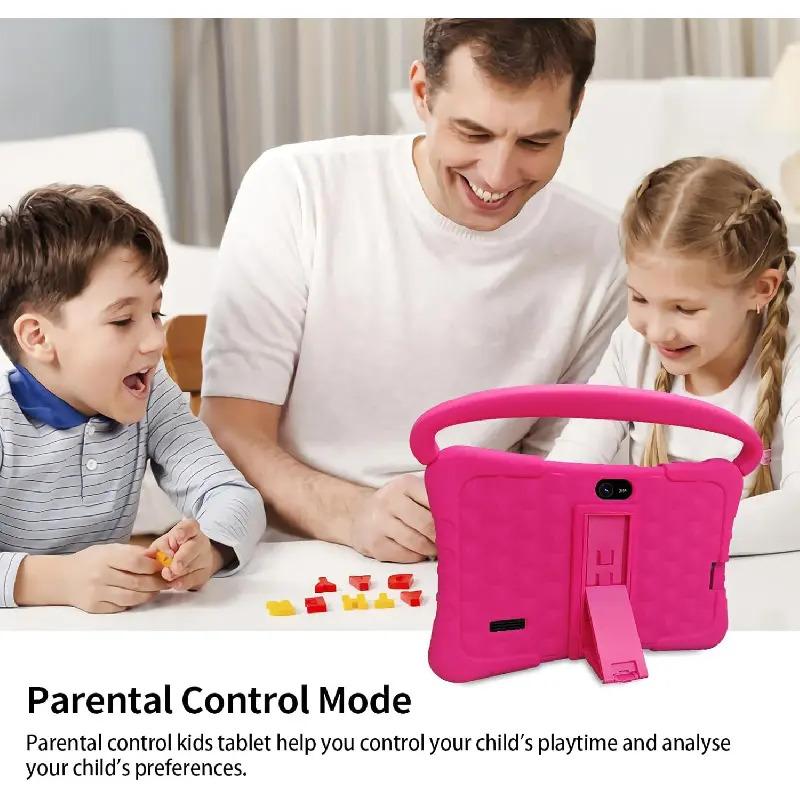 7-inch Android tablet with shockproof protective case, 1GB + 16GB, Wi-Fi, parental controls, dual cameras, Bluetooth tablet, educational, blue/pink, eye protection mode, Student Tablets