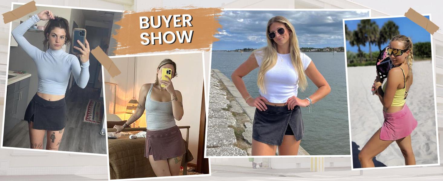 SCUSTY Women's Mini Skirts High Waist Split Hem Casual Fitted Athletic Bodycon Skort Skirts with Shorts