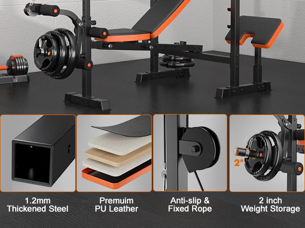 Bearbro Bench Press Set, 880LBS Adjustable Weight Bench with Leg Extension and Preacher Curl Pad, 8 IN 1 Multi-Function Gym Bench with LAT Pulldown Pulley System, Full-Body Workout Home Gym Equipment Squat Rack Bearbro Bench Press Set, 880LBS Adjustable Weight Bench with Leg Extension and Preacher Curl Pad, 8 IN 1 Multi-Function Gym Bench with LAT Pulldown Pulley System, Full-Body Workout Home Gym Equipment Squat Rack