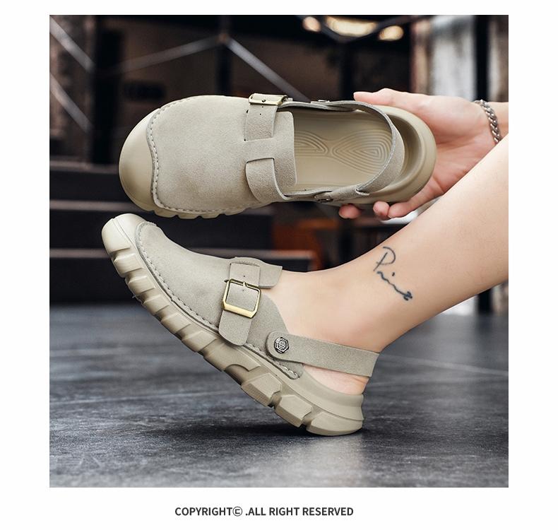 Men's Perforated Slingback Clog, Breathable Closed Toe Sandals, Non-Slip Two-Way Wear Slippers, Lightweight Vegan Leather Fisherman Shoes for Beach Hiking Travel, Retro Summer Athletic Outdoor Clogs, Big Size 11 12 13