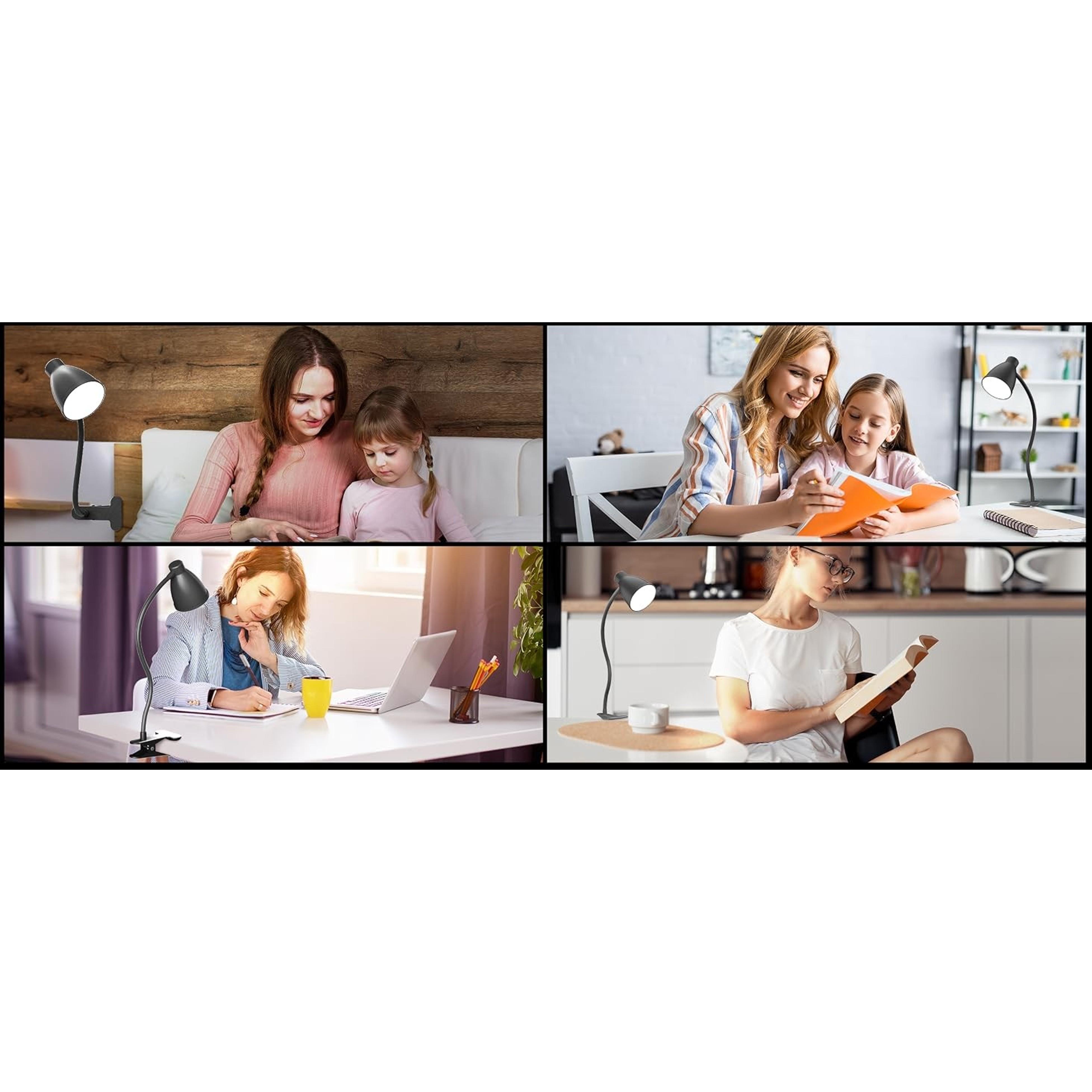 Desk Lamp 5 Color Modes 10 Brightness Dimmer Reading Light Black | 10W 38 LED Clamp Lamp with Auto Off Timer 360° Flexible Neck Clip on Light for Bed Bedside, AC Adapter Include