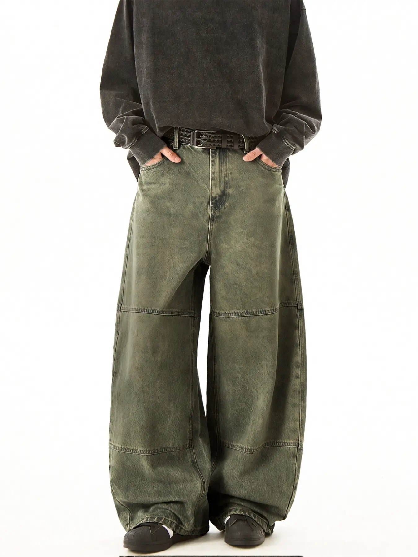 Men's Mud Loose Vintage Washed Jeans, High Street Wide Leg Pants, Casual Relaxed Fit, Y2K Aesthetic Street Style
