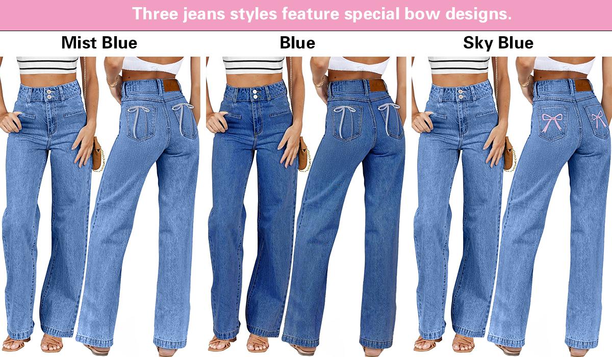 Sidefeel Women's Jeans High Waisted Straight Leg Stretchy Jeans Trendy Welt Pockets Loose Wide Leg Zimbaplatinum Denim Pants