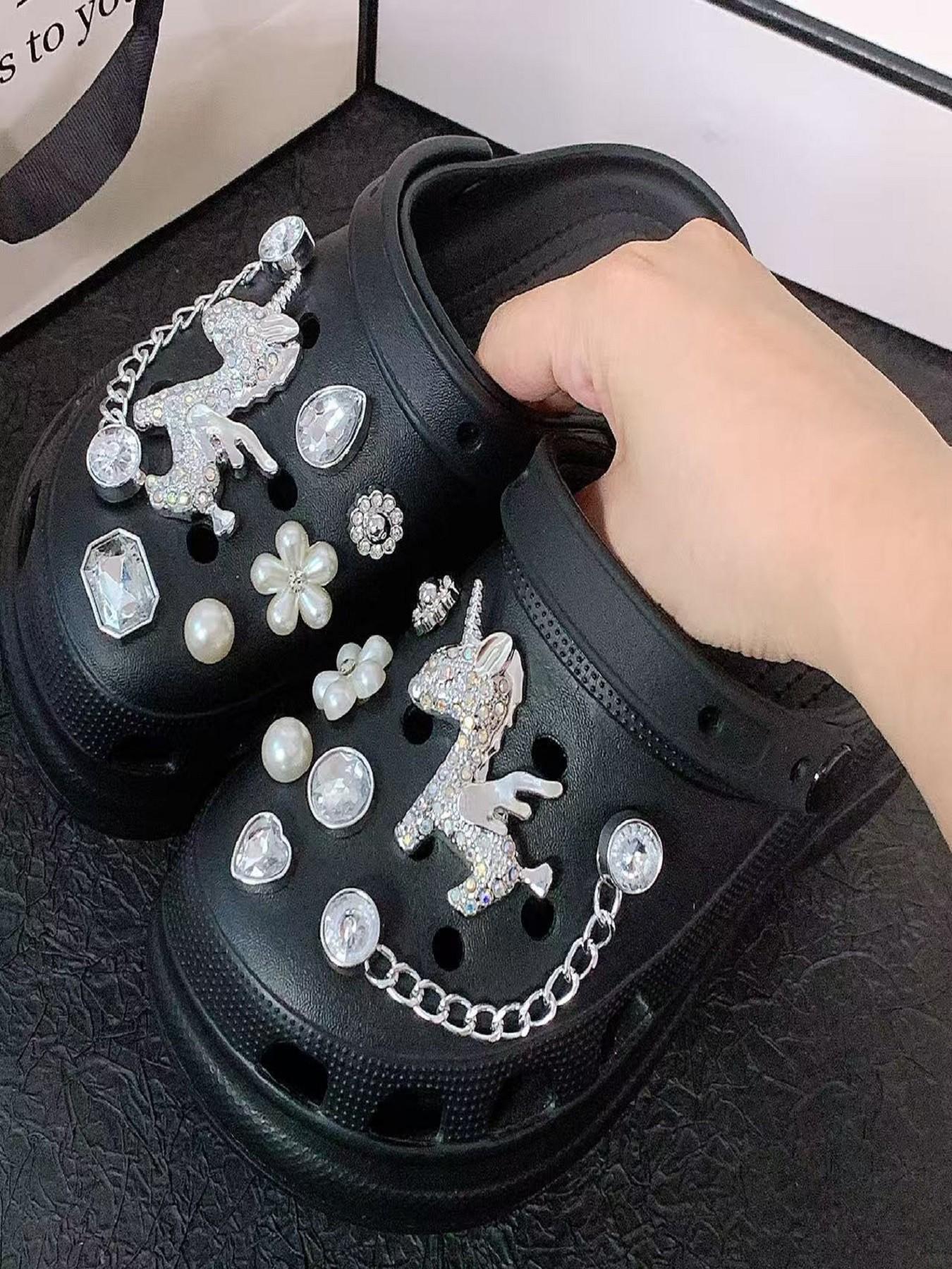 New 14pcs Hole Shoe Decoration Accessories Chain Small Horse Set, Detachable Hole Shoes Parts for Decorations, Birthday Party Gift