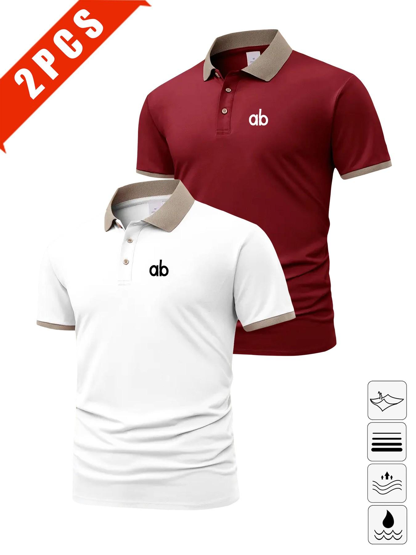 Men's Summer Polo Shirts, 2-Pack Short Sleeve Print Tees, Breathable Casual Golf Wear, Slim Fit Multi-Color Sportswear, Perfect Gift