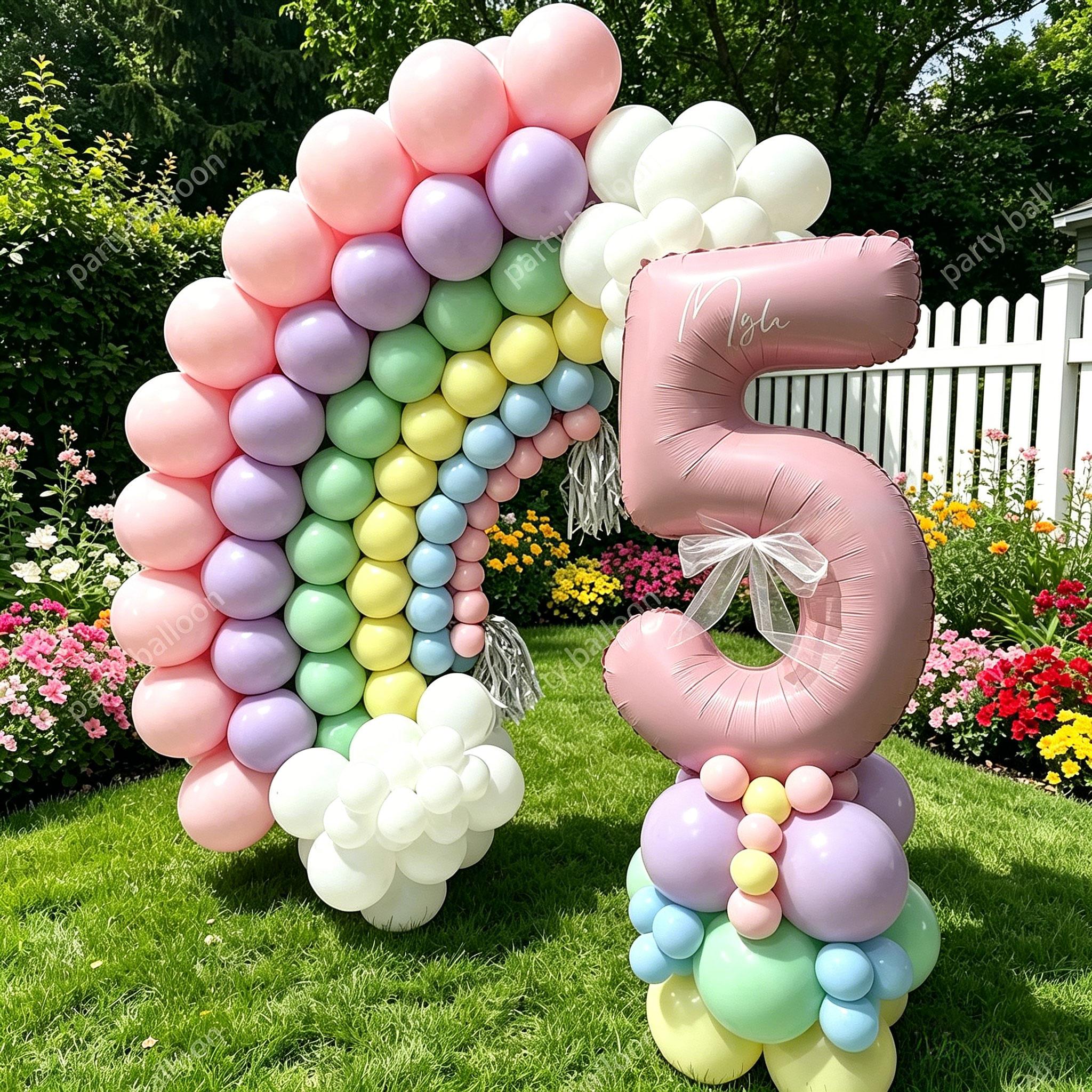 113 Piece Macaron Rainbow Number Balloons Set, Balloon Decorations Kit, 32 Inch Numbers 0-9, Party Decor for Birthday, Wedding, Kids' Festival
