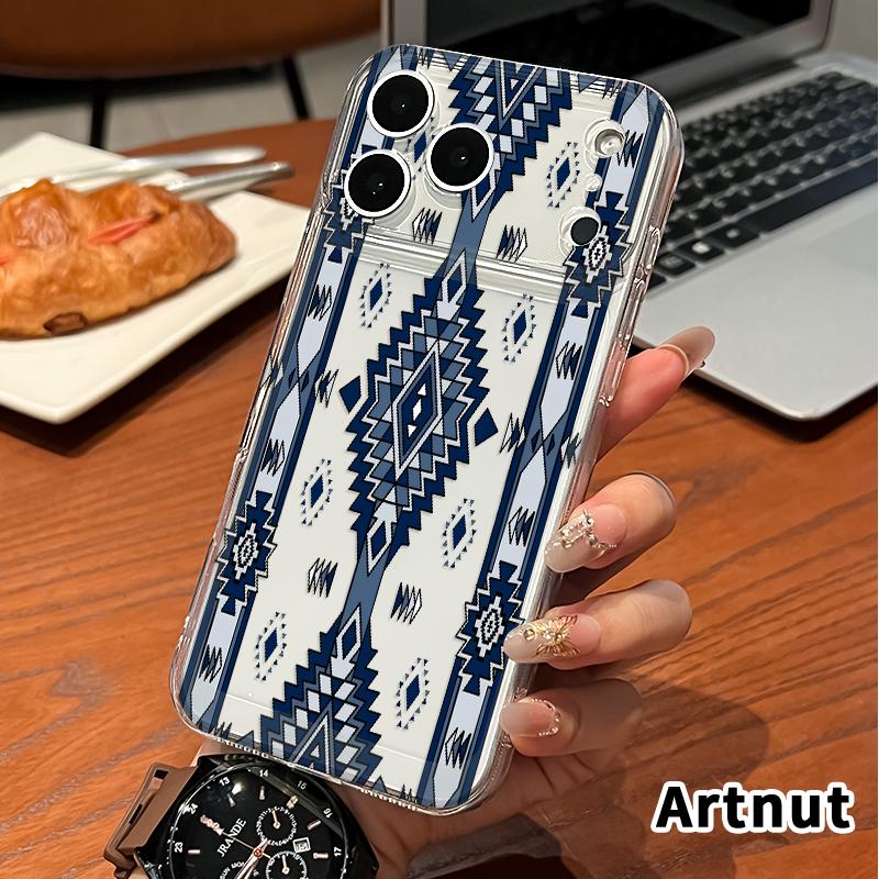 Phone Case for iPhone 17 Pro Max 16 Plus 15 14 13 12 11 XS XR E Aztec Blue Geometric Non-Yellowing Shockproof Clear slim Protective Softcase Phone Case for iPhone 17 Pro Max 16 Plus 15 14 13 12 11 XS XR E Aztec Blue Geometric Non-Yellowing Shockproof Clear slim Protective Softcase