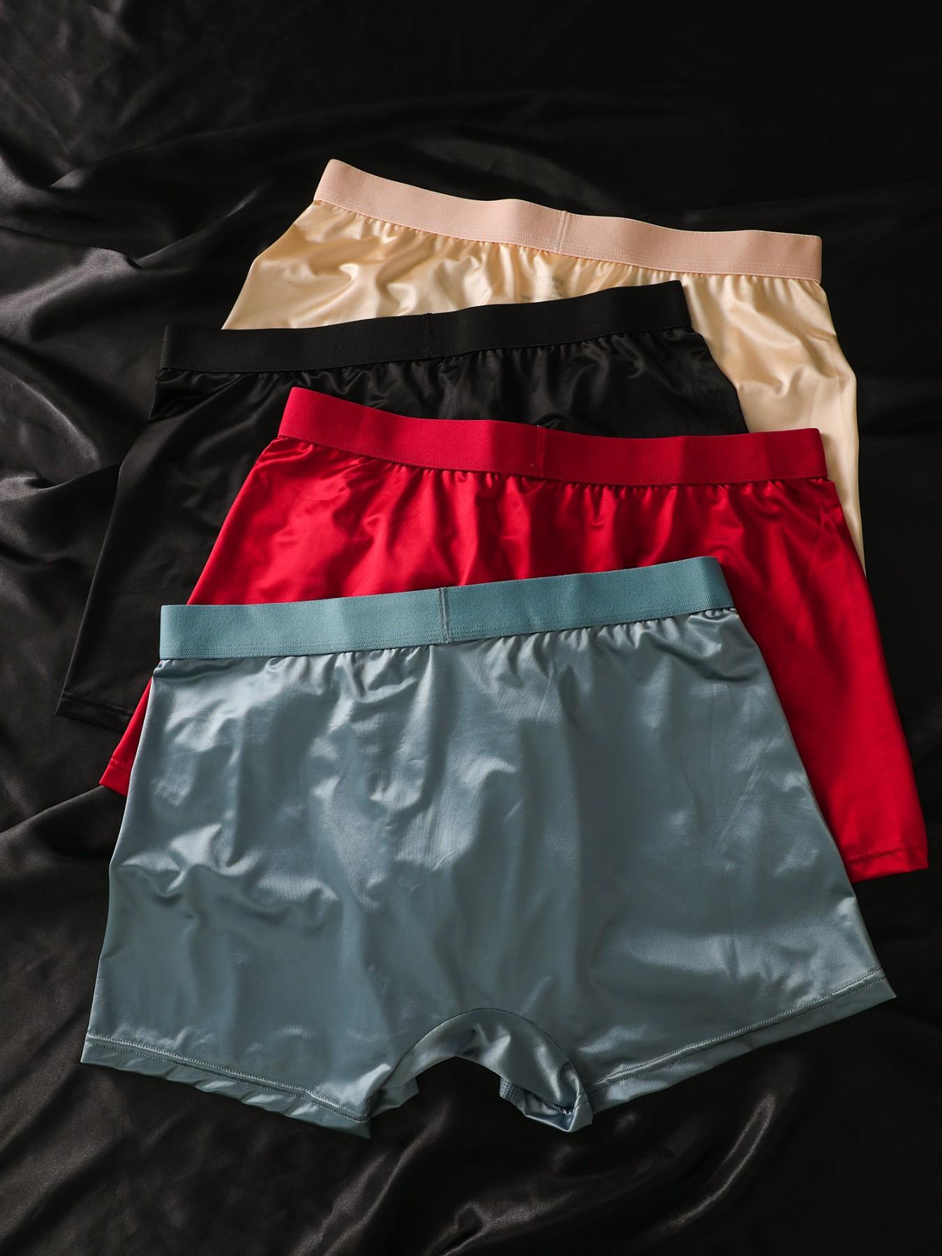 4 pcs BIWEIER men's Fitted satin briefs, Underwear with mesh fabric for breathability, soft and comfortable, suitable for home and travel.