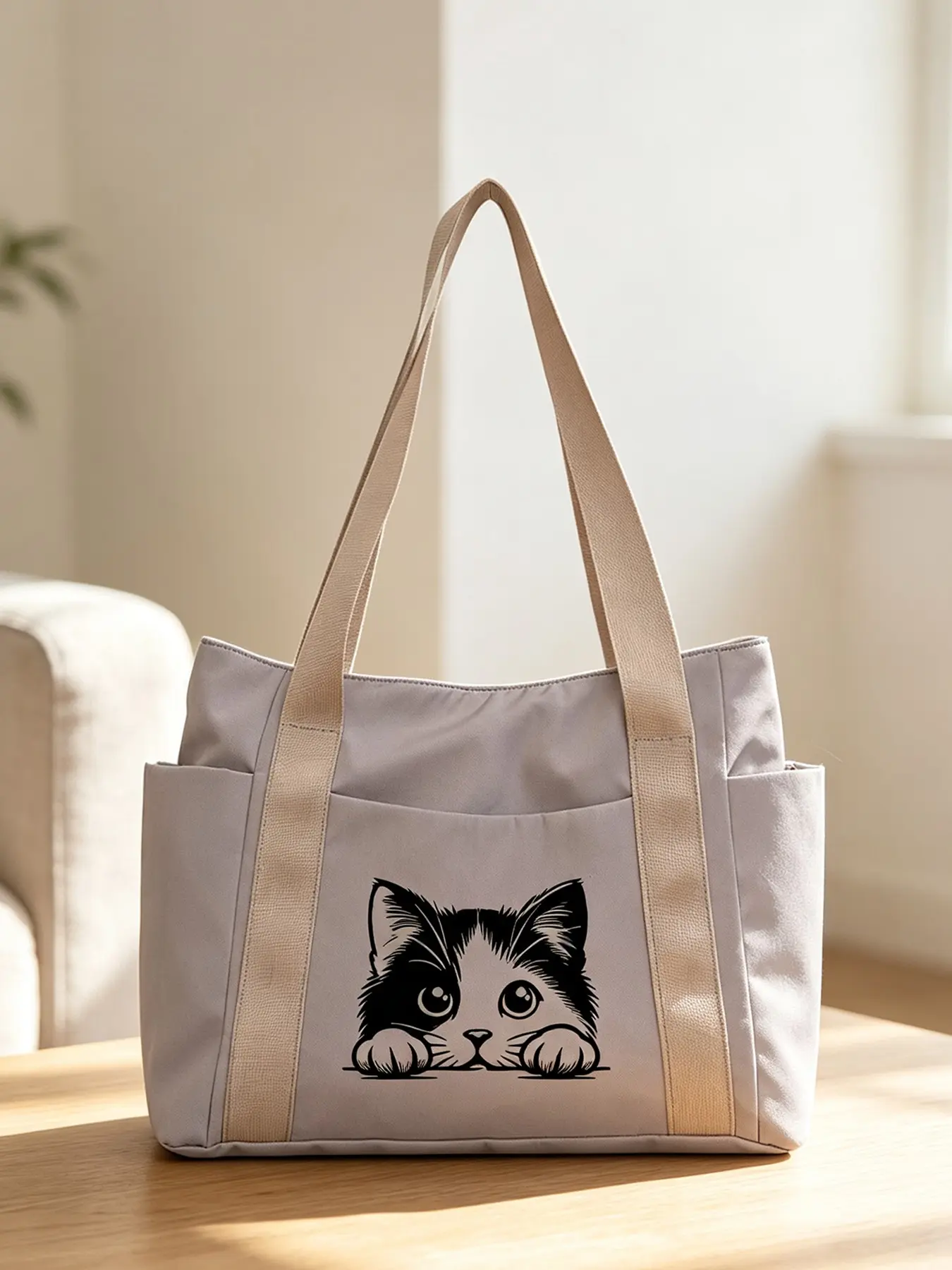 Cats Pattern Fashion Tote Bag, Unisex Shoulder Bag, Crossbody Bag, Large Capacity Handbag, Portable for Travel, Overnight, School