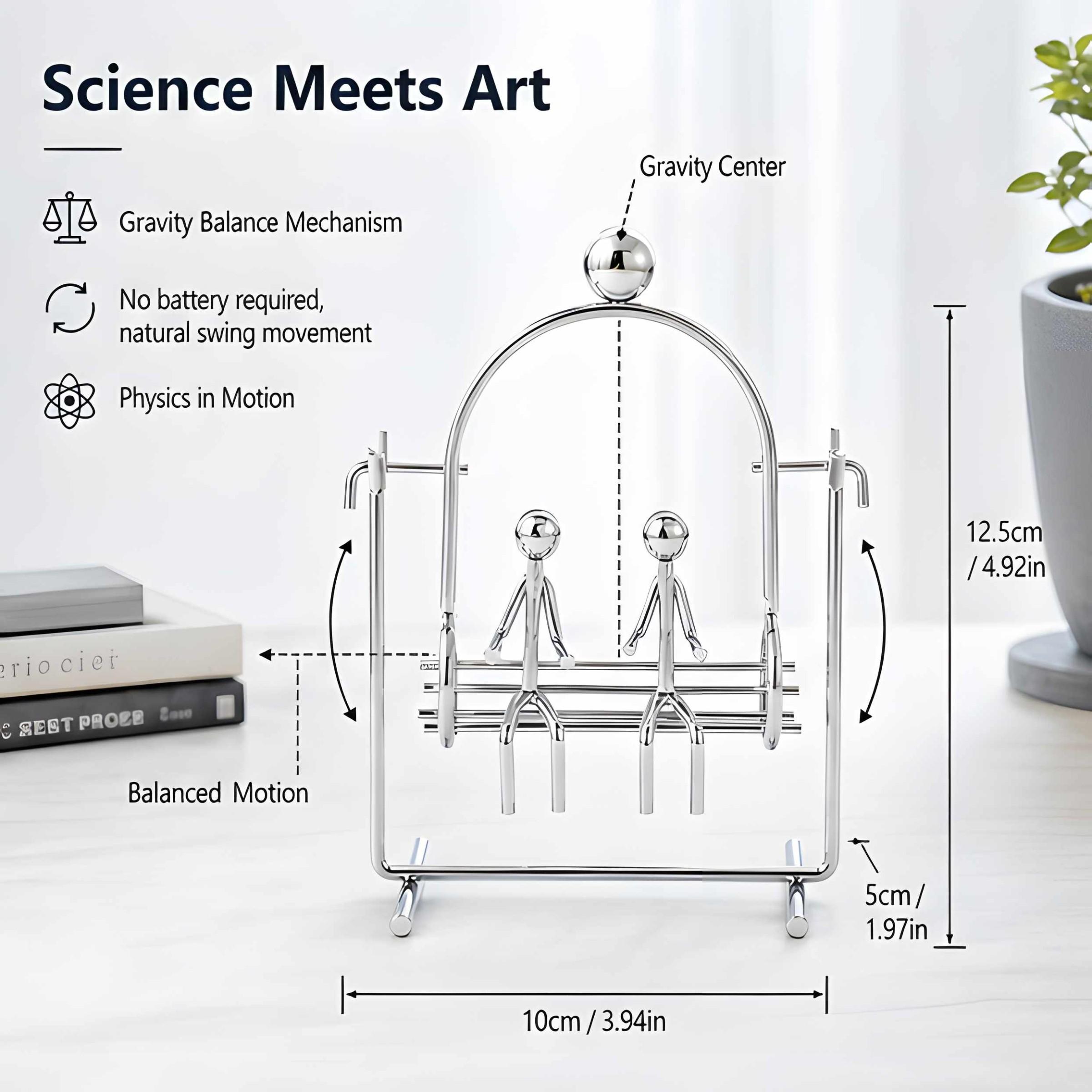 Double Swing Pendulum, Metal Newton Balance Sculpture, Decorative Sculptures, Stress Relief Desk Art, Office Decor, Collectible Ornament, Magnetic Levitation Physics Experiment, Silver Color, Decorative Figurines