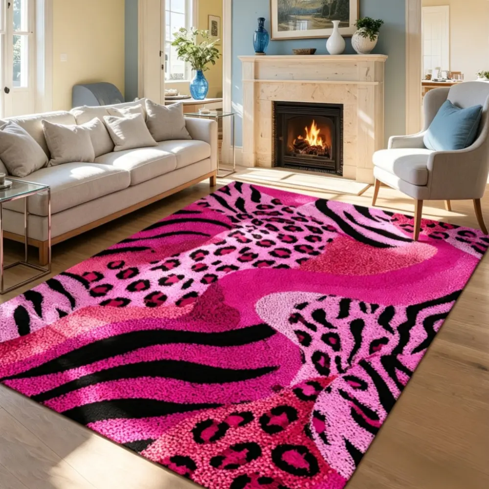 1pc Luxury Pink and Black Abstract Modern Area Rug, Soft Carpet with Anti Slip Backing, Machine Washable Large Floor Mat for Living Room, Bedroom, Hallway, Outdoor Use, Home Decor