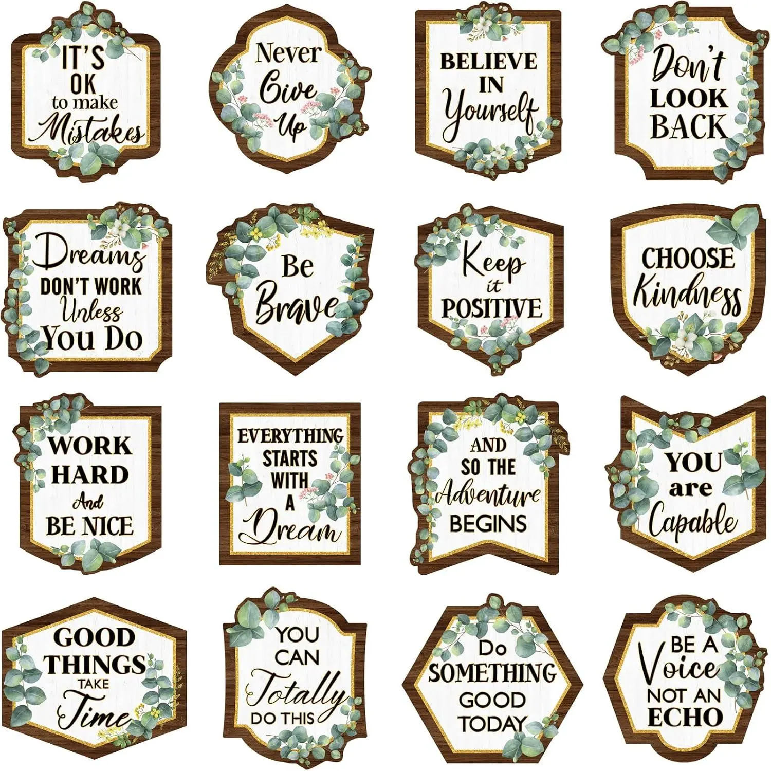 48 count Eucalyptus Positive Sayings Accents Bulletin Boards Eucalyptus Classroom Decor Greenery Inspirational Quotes Cutouts Wall Art for School Office  Classroom Decoration