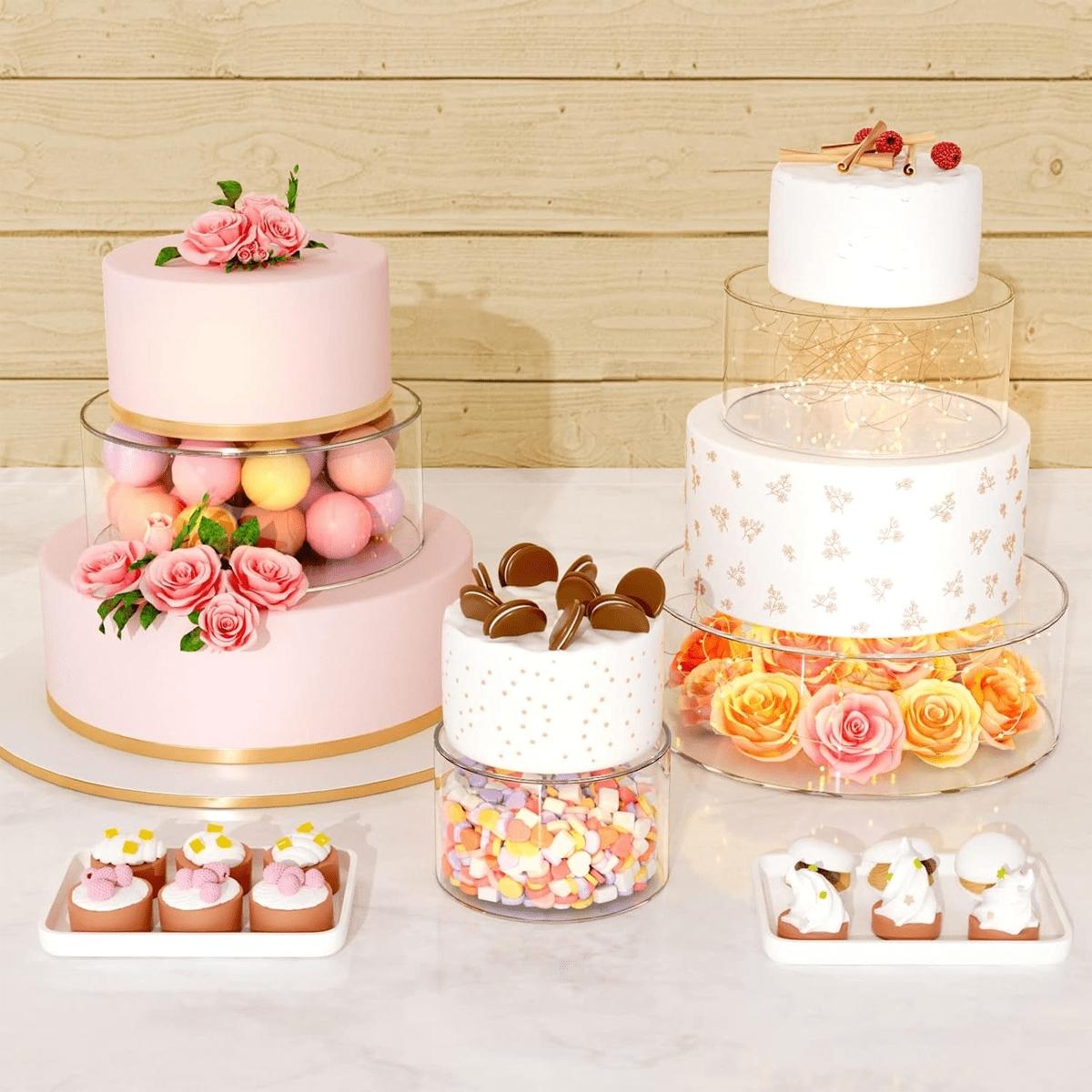 Transparent Acrylic Round Cake Stand, Stackable Wedding DIY Display Rack, Birthday Party Supplies, Elegant Dessert Holder