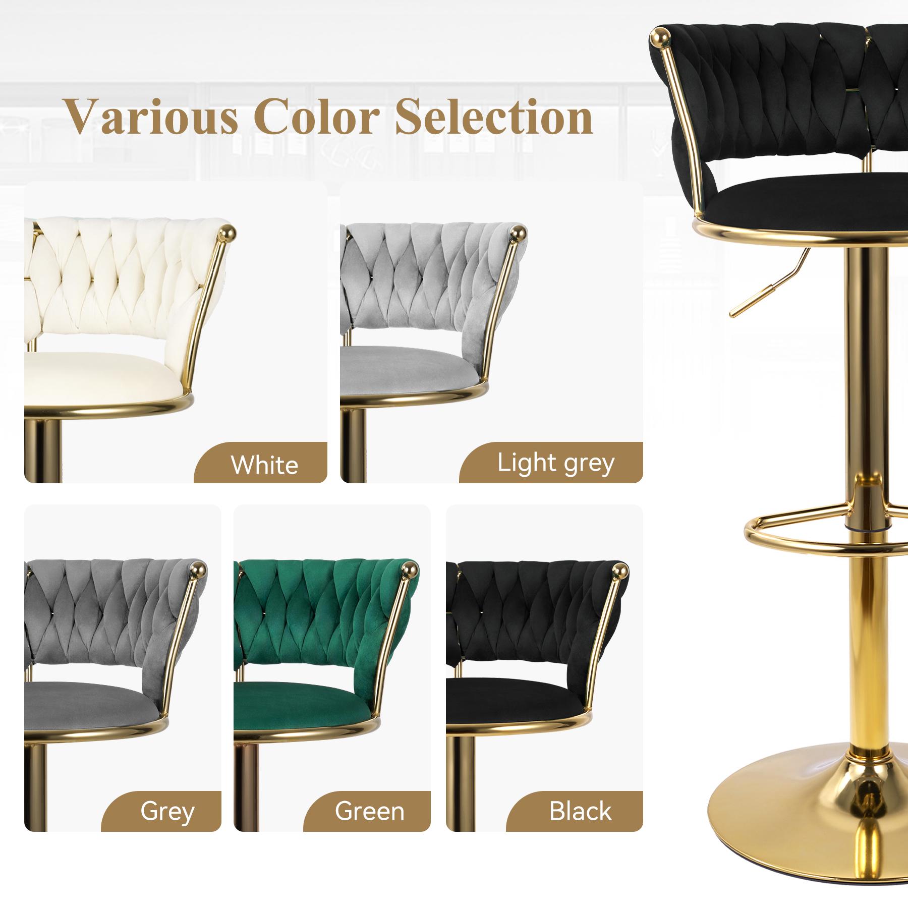 Velvet Bar Stools, Counter Height Bar Stools with Low Back, Gold Swivel Bar Stool for Kitchen Island, 360° Swivel Bar Chairs for Kitchen Island,Bar Pub