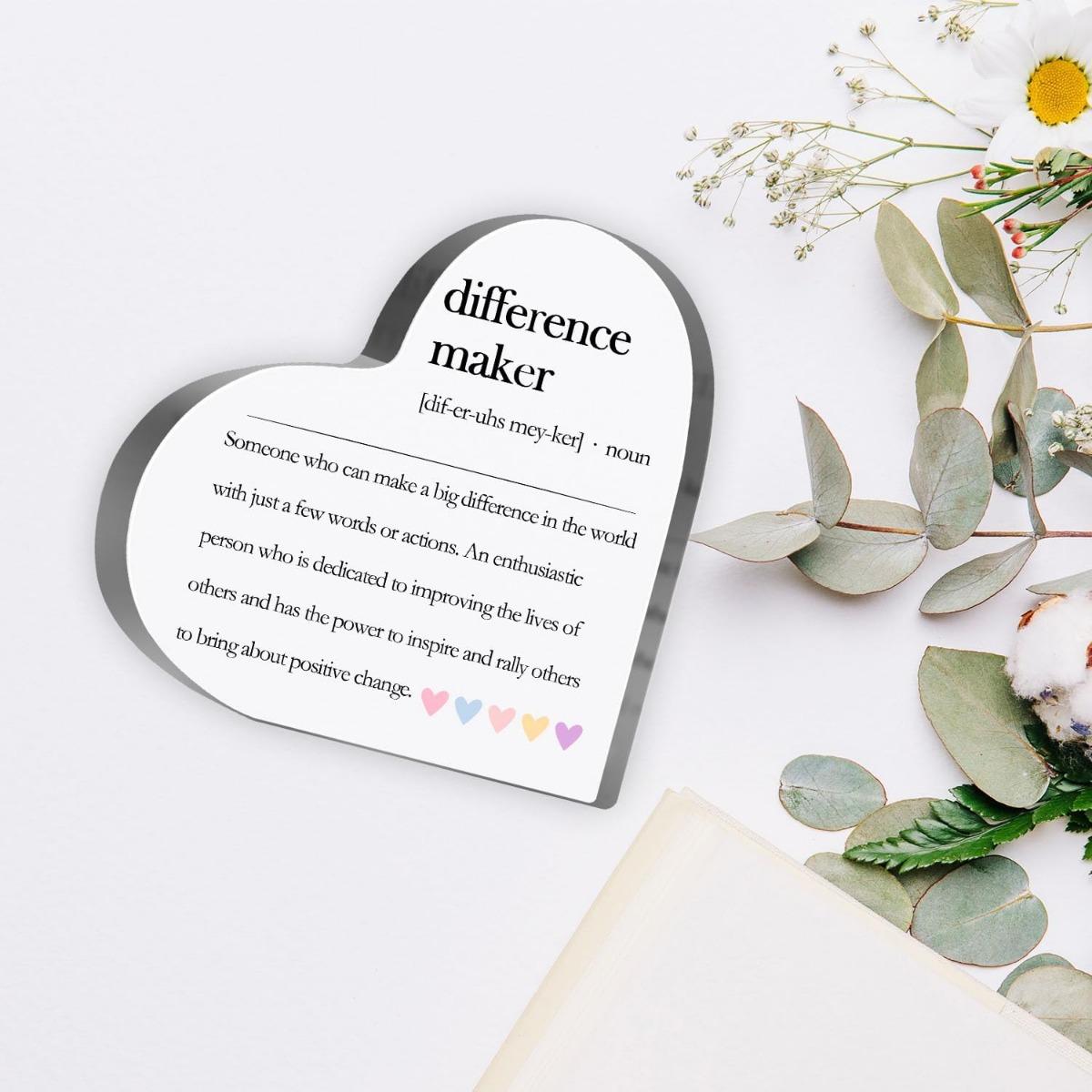 Heart Shaped Acrylic Ornament, 1 Count Difference Maker Gift, Desktop Decoration for Teacher, Colleague, Boss, Volunteer, Nurse, Doctor, Manager, Director, Signs