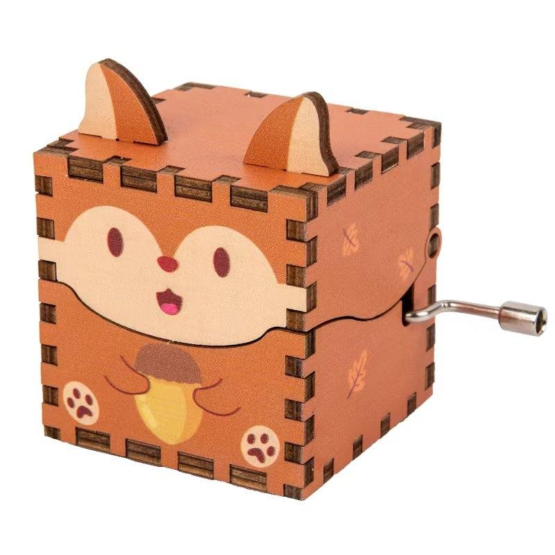 Wooden Music Box DIY Craft Cartoon Animal Gift, Hand-Cranked Octave Toy, Parent-Child Interaction Fun Time
