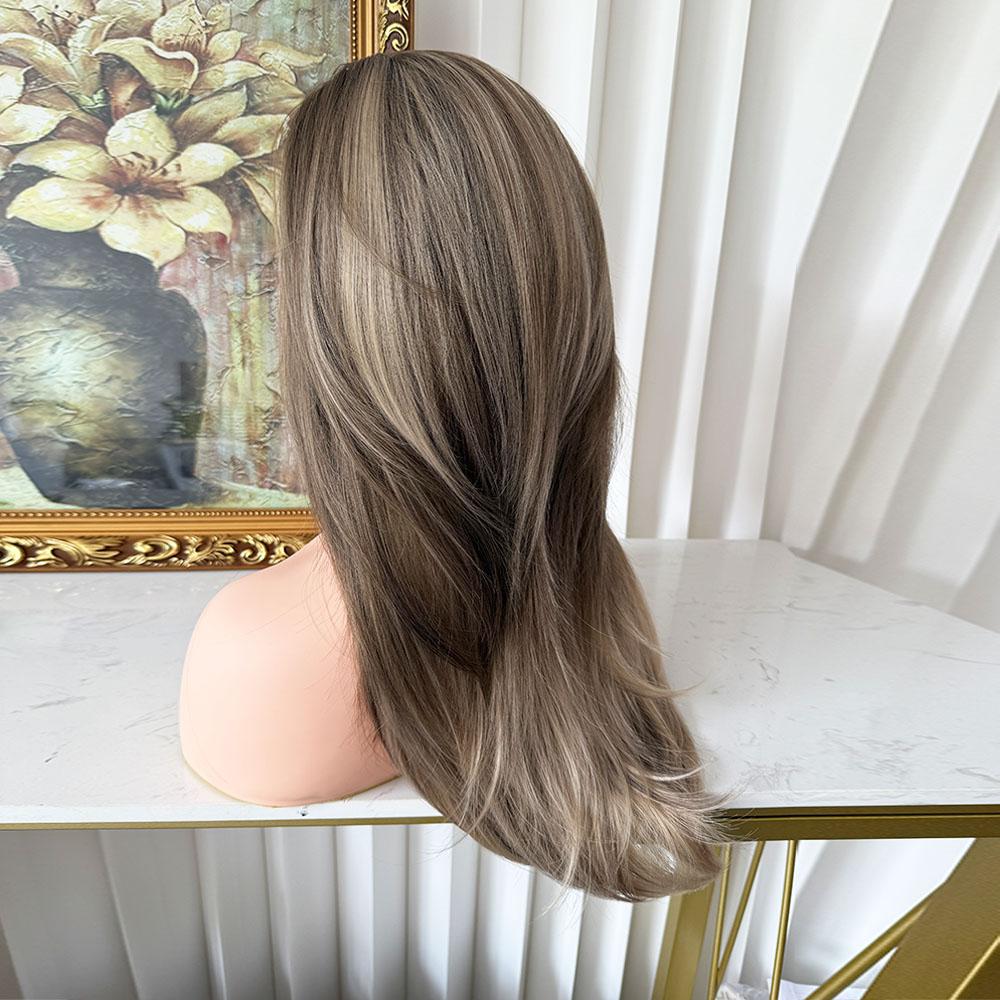 Lovestory Penelope Hair Blonde Highlight Synthetic Lace Front Wigs Heat Resistant 20Inch Pre Cut Pre Layered Lace Front Wigs for Women Natural Hairline