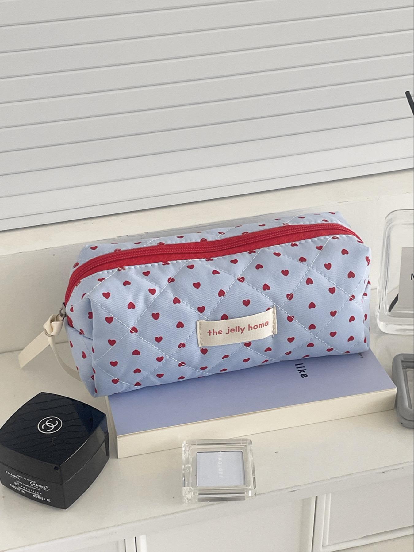 Heart Cosmetic Bag 2026 New High Aesthetic Storage Bag, Portable Large Capacity Wash Kit, Casual Random Print Design, Travel Cosmetic Bag, Cosmetic Pouch